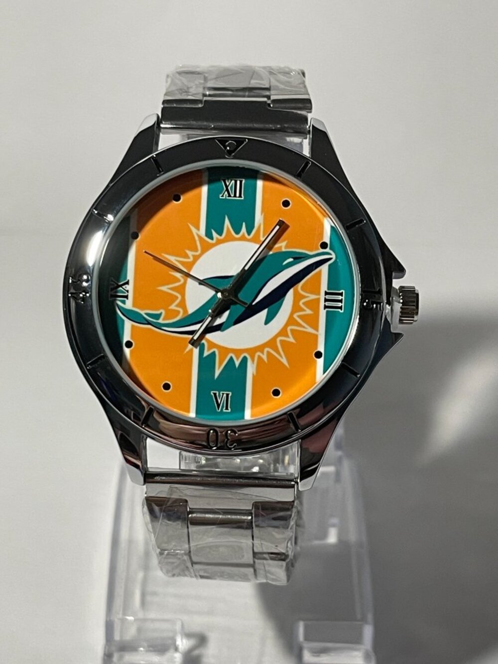 Miami Dolphins NFL Team Logo Men's Stainless-Steel Silver Watch NEW